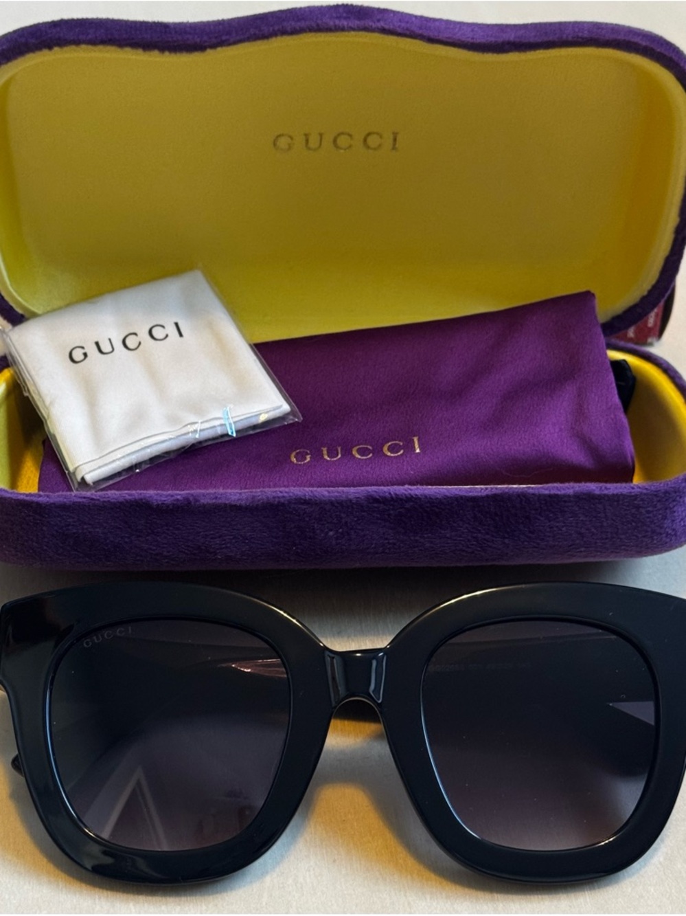 Gucci Women's Black Oversized Square Sunglasses with Stars